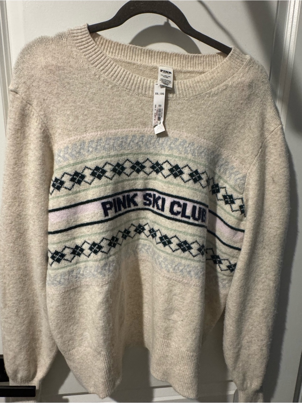 PINK Victoria's Secret Ski Club Cream Crewneck Sweater XXL